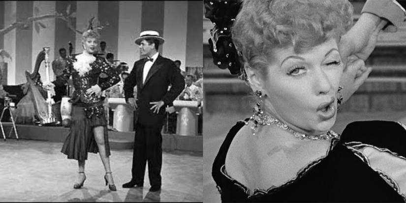 Two images from Lucy's big dance scene in I Love Lucy "The Diet"