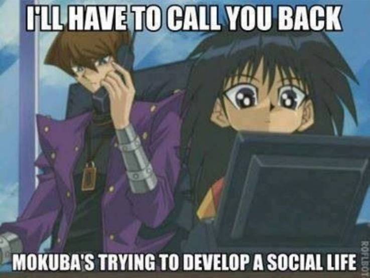A meme showing Kaiba talking on the phone and Mokuba using a computer