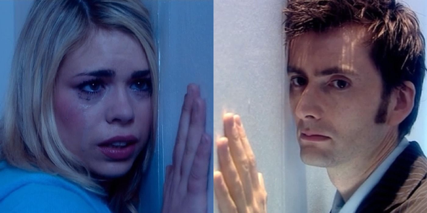 Rose Tyler and Tenth Doctor on different sides of the same wall in Doomsday episode