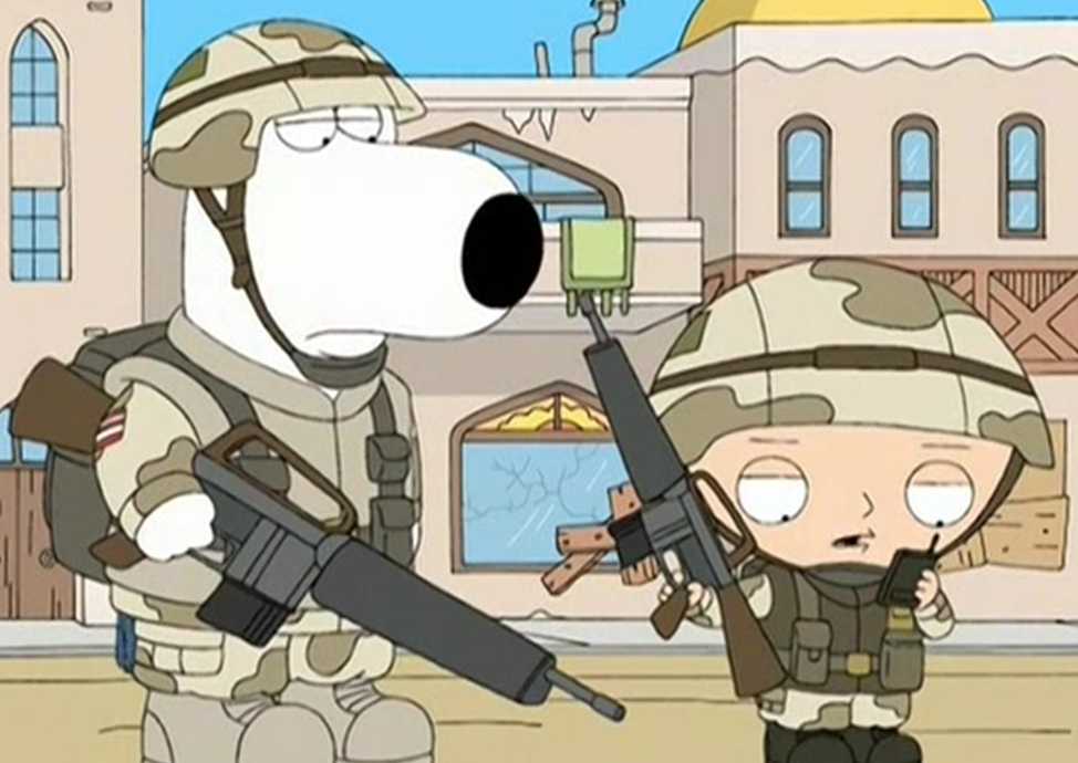 Stewie and Brian fighting in Iraq in Family Guy.