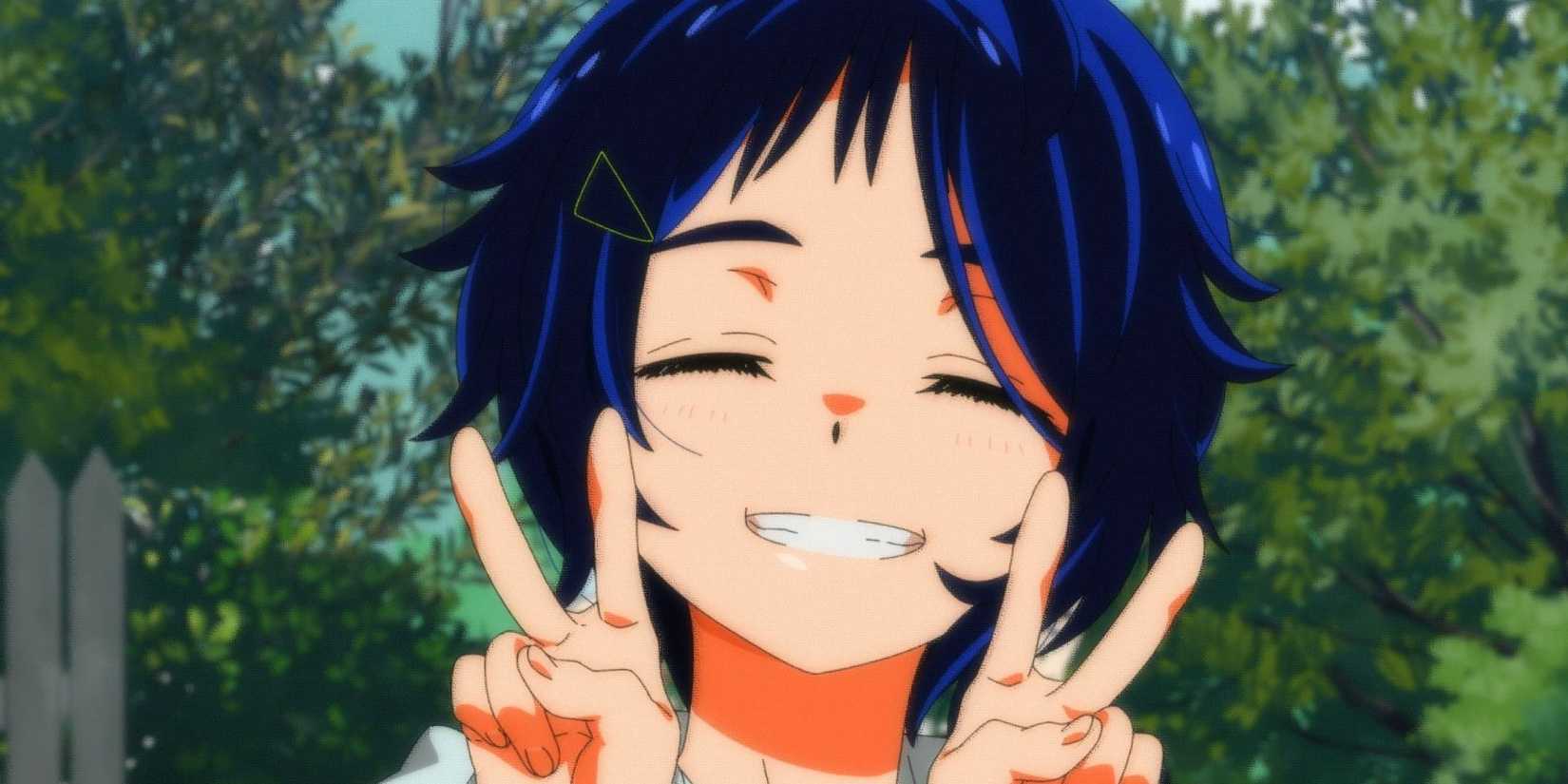 Ai Ohto doing the peace sign in Wonder Egg Priority.