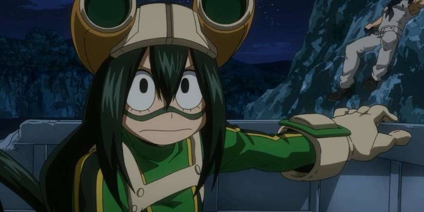 Froppy / Tsuyu Asui from My Hero Academia on a mission, standing on a boat