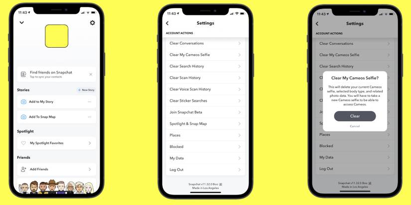 Steps to delete Snapchat Cameos