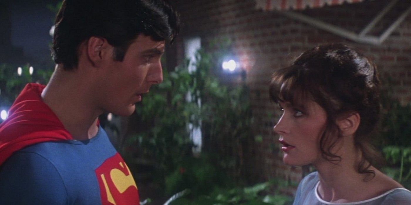 Christopher Reeve as Clark Kent and Margot Kidder as Lois Lane in Superman