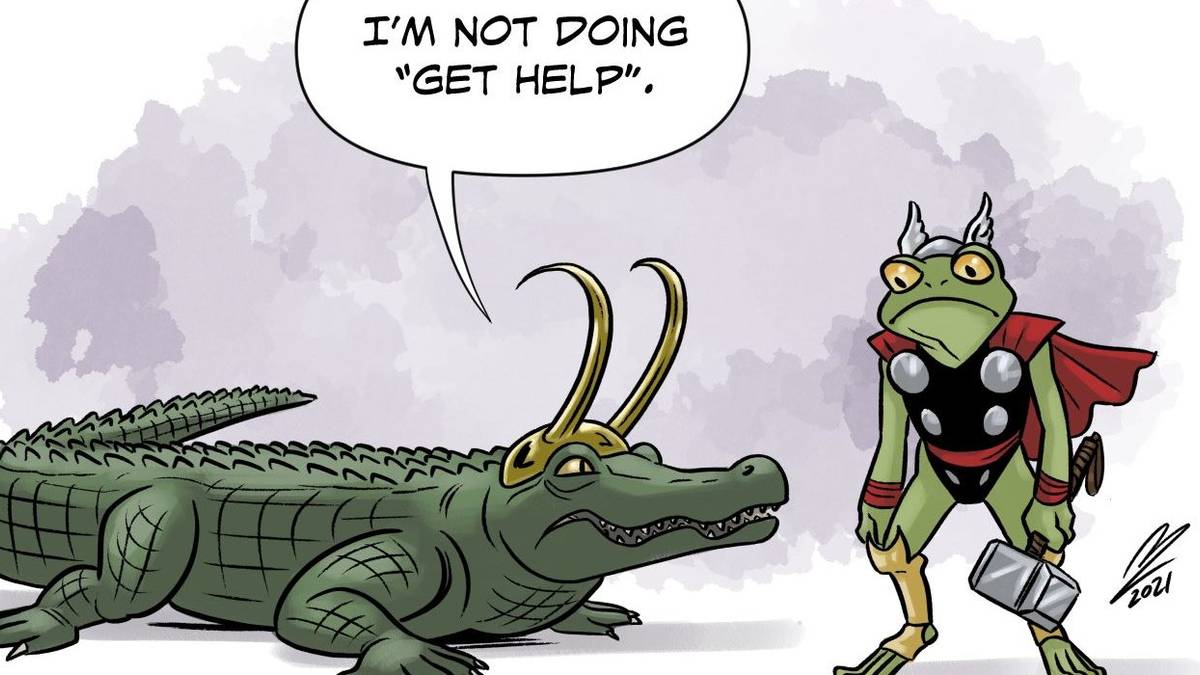 Ragnarok’s Get Help Scene Reimagined With Alligator Loki & Frog Thor