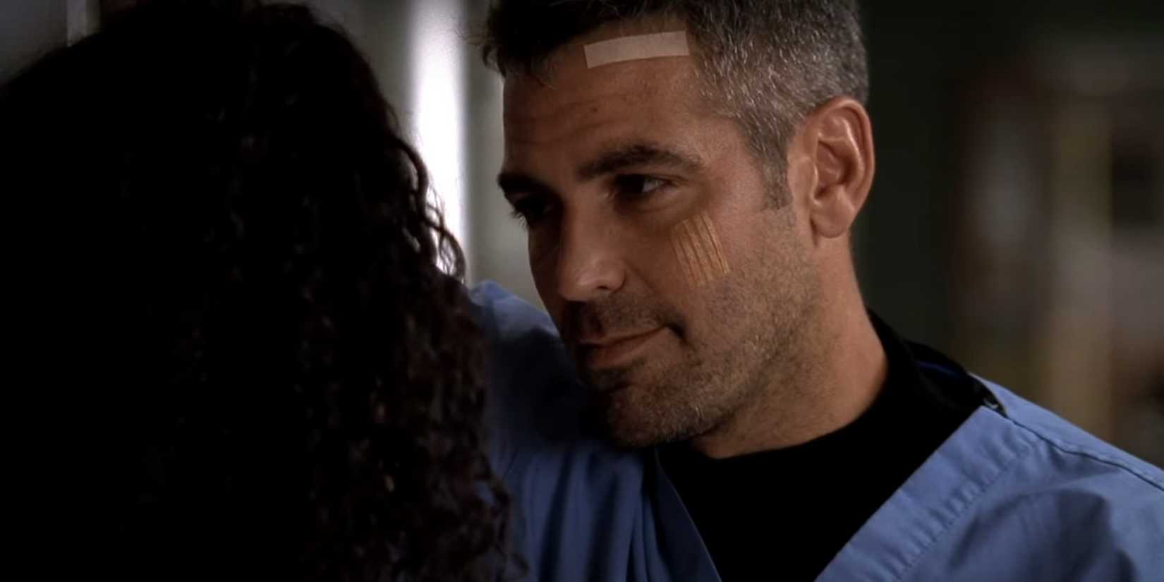 Doug Ross (George Clooney) in a doctor's uniform on ER