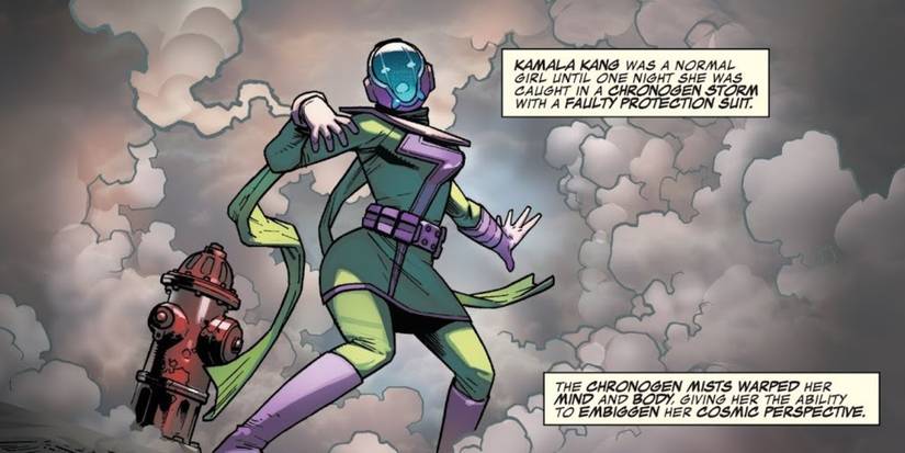 Kamala Kang, a mistura da Sra. Marvel e Kang, o Conquistador, ganha seus poderes na Marvel Comics