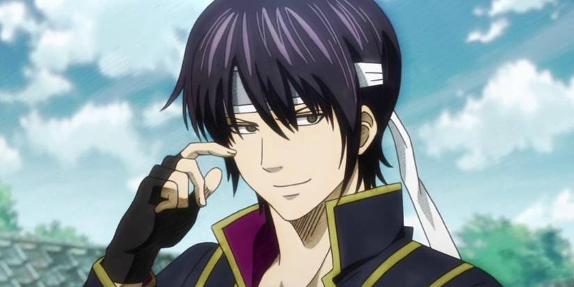 Takasugi se gratte la joue et sourit dans Gintama