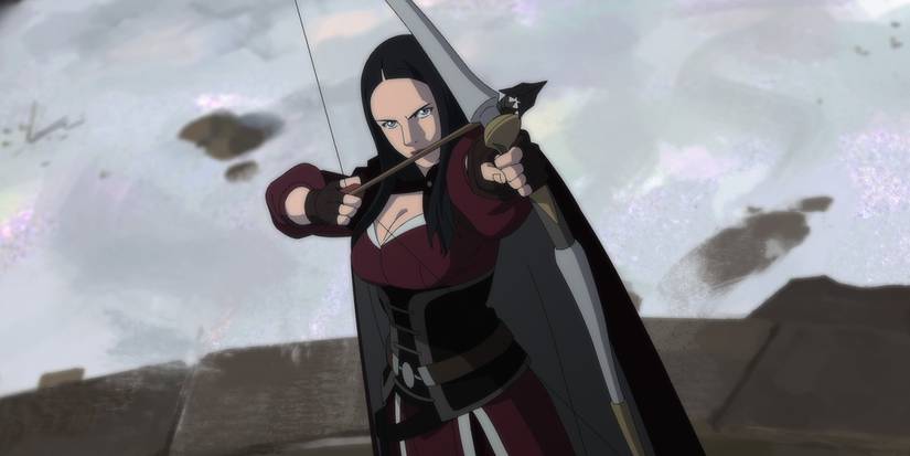 Tetra firing an arrow in The Witcher Nightmare of the Wolf