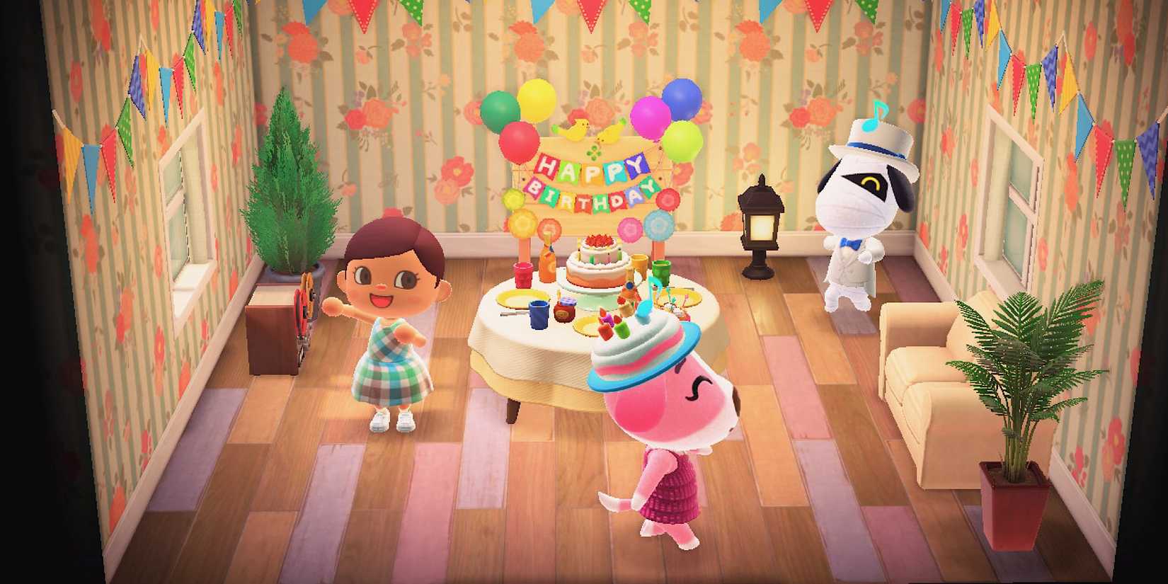 Animal Crossing New Horizons Birthday party in a room. 