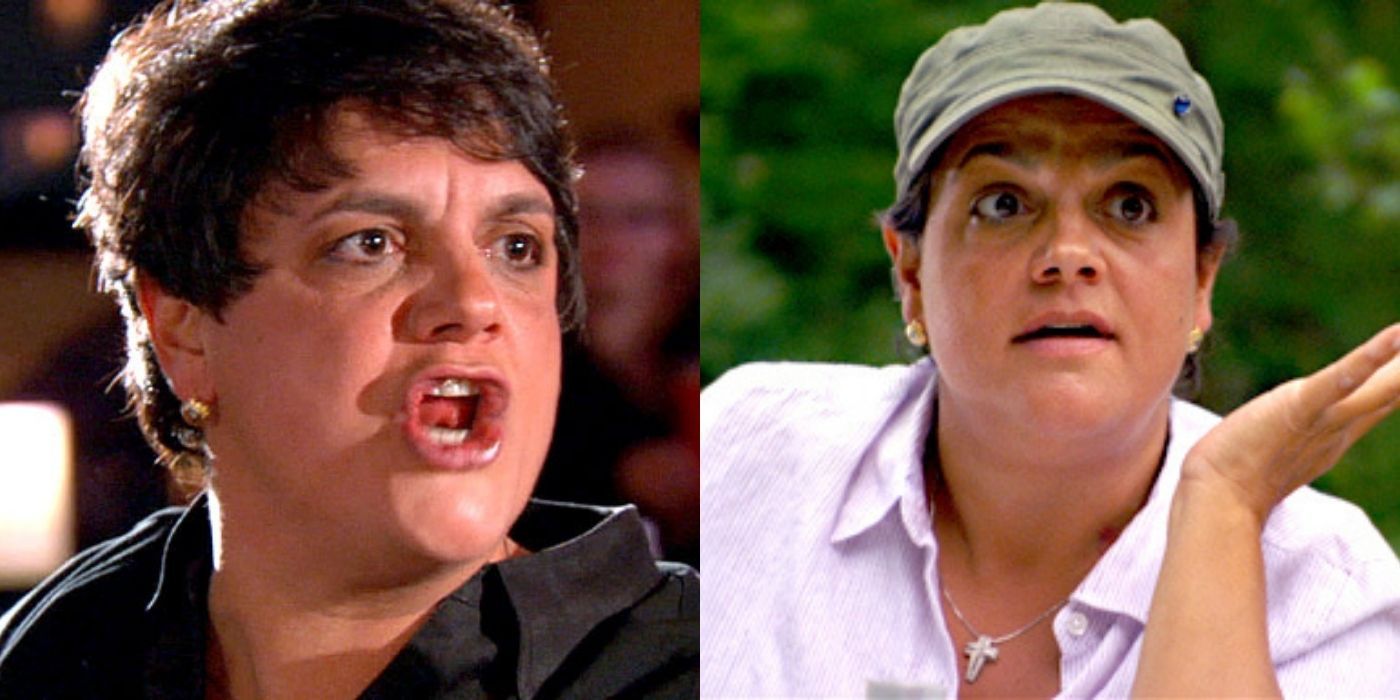 A split image of Rosie Pierri arguing with a castmate on RHONJ