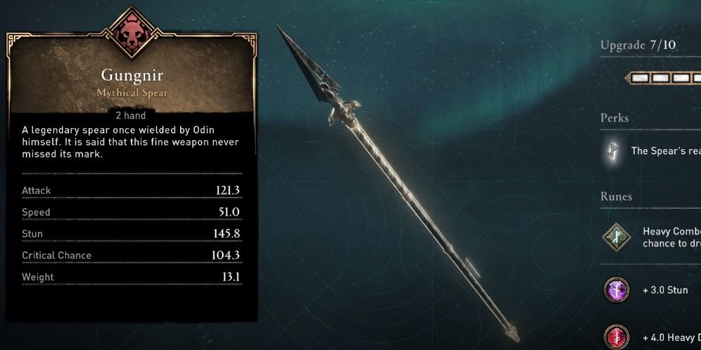 An image of the Gungnir spear in Assassins Creed Valhalla