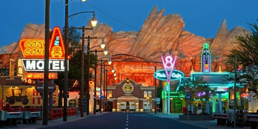 Cars Land light up at night at Disney