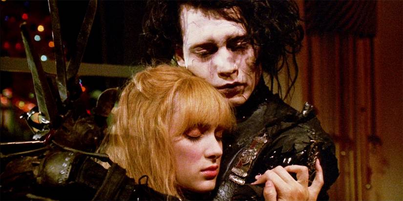 Kim (Winona Ryder) and Edward (Johnny Depp) embrace in Edward Scissorhands
