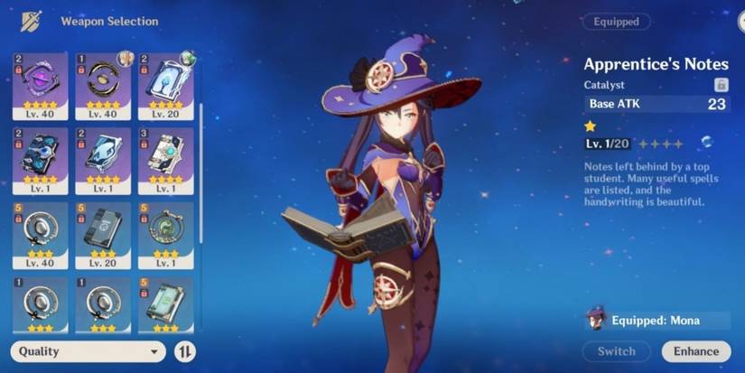 A menu for Mona's powers in Genshin Impact