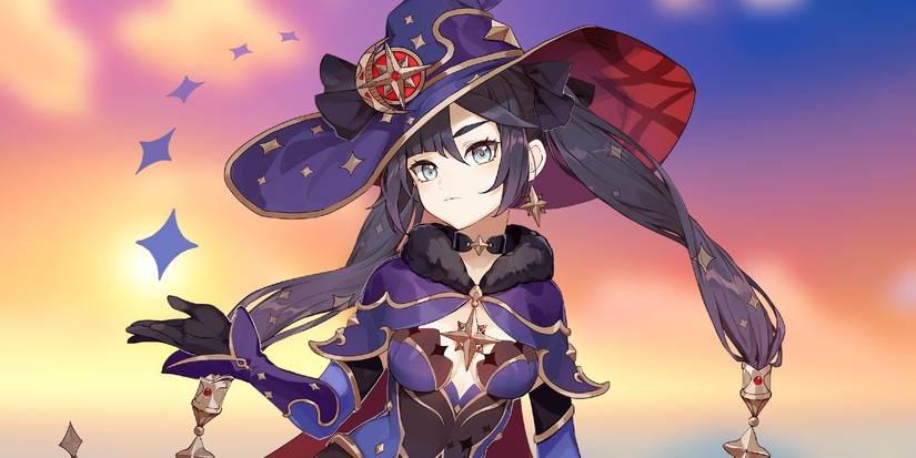 Mona weaves a spell with her right hand in Genshin Impact.