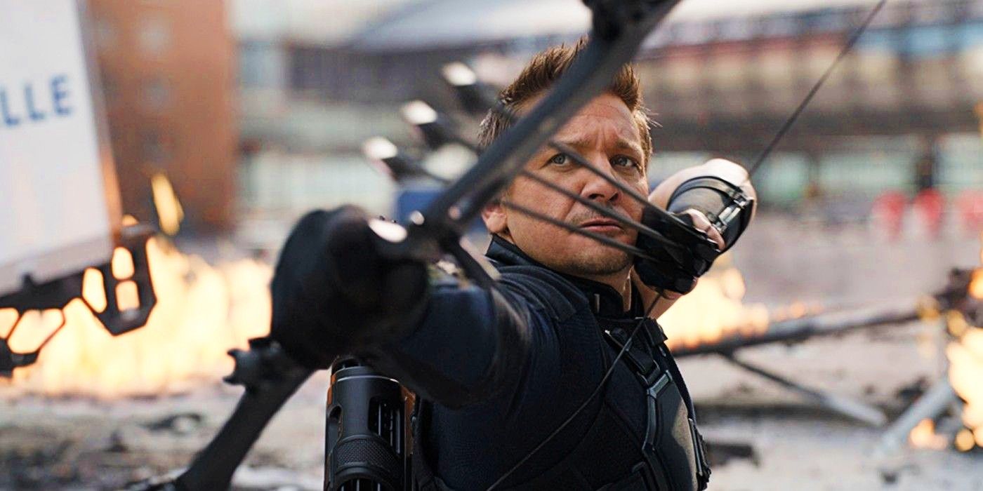 Hawkeye aiming four arrows in Captain America: Civil War