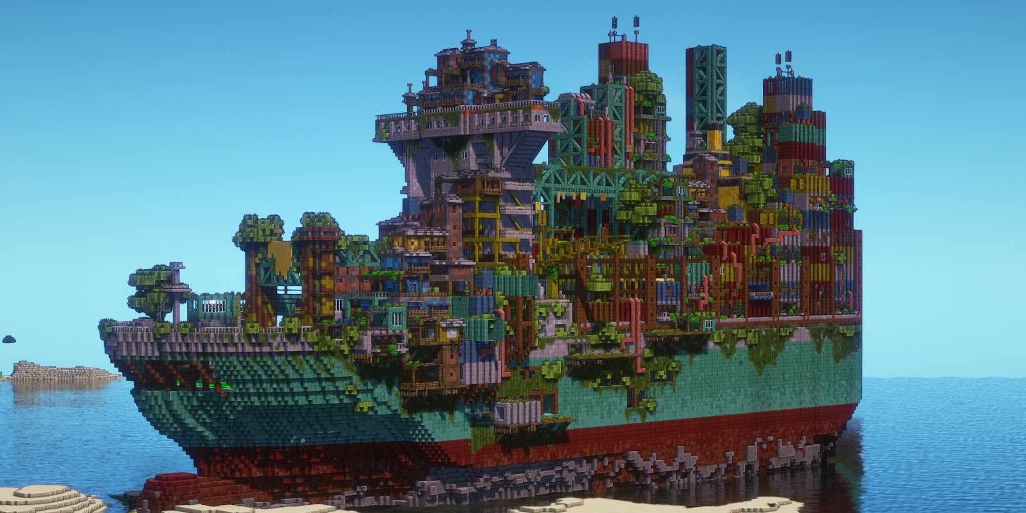 Impressive Minecraft Build Turns a Container Ship Into a Settlement
