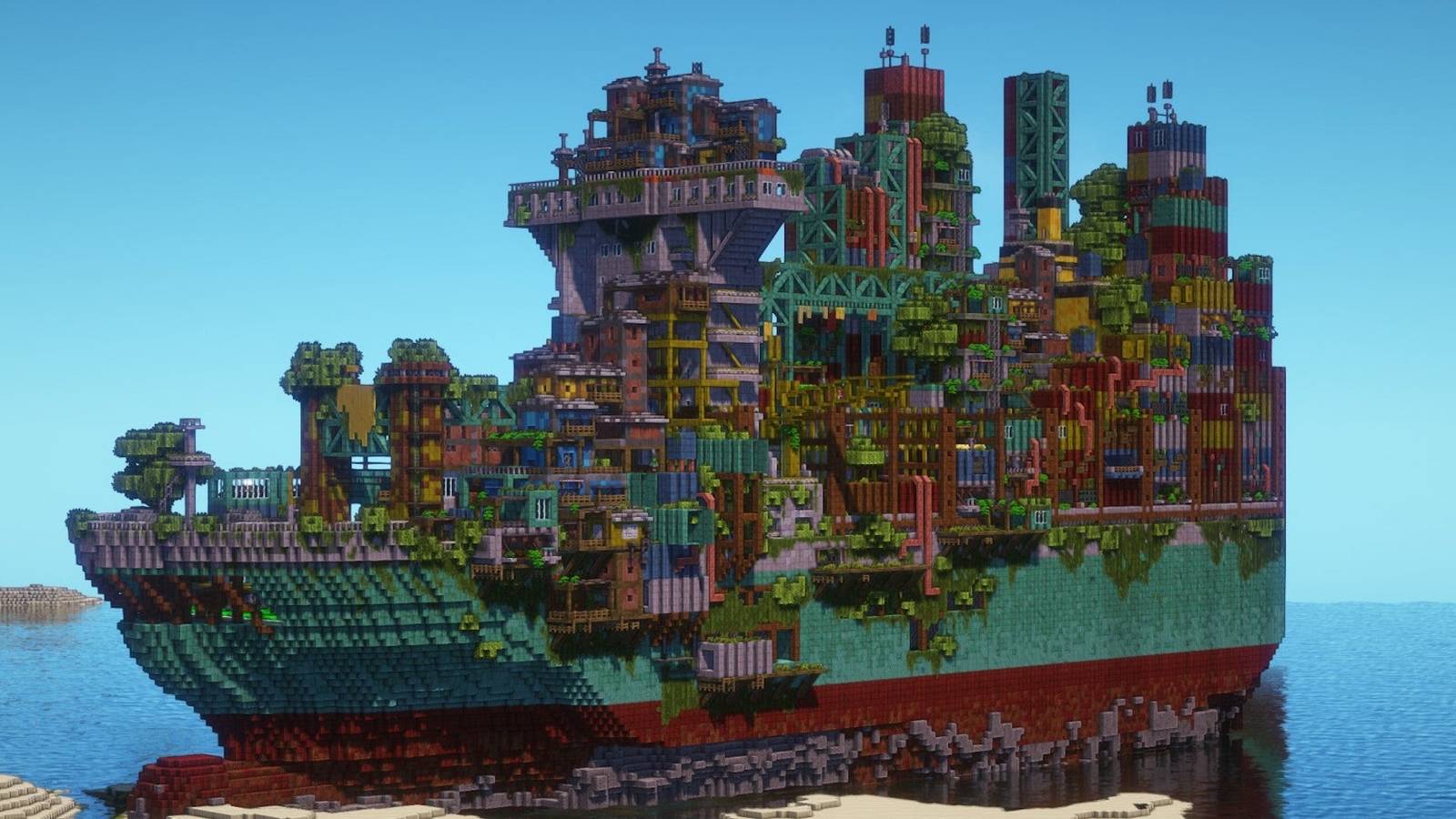 Impressive Minecraft Build Turns a Container Ship Into a Settlement