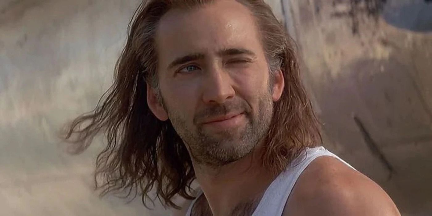 Nic Cage winking at someone in Con Air