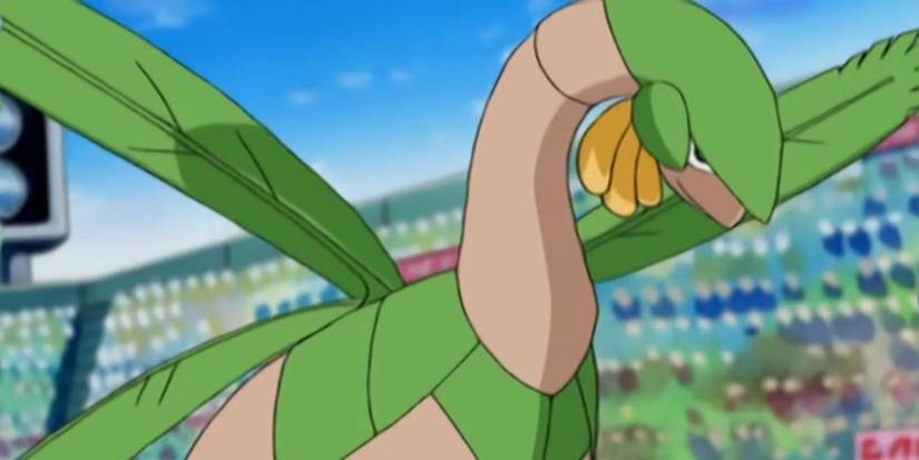 Dominic's Tropius on the battlefield in the Pokémon anime.