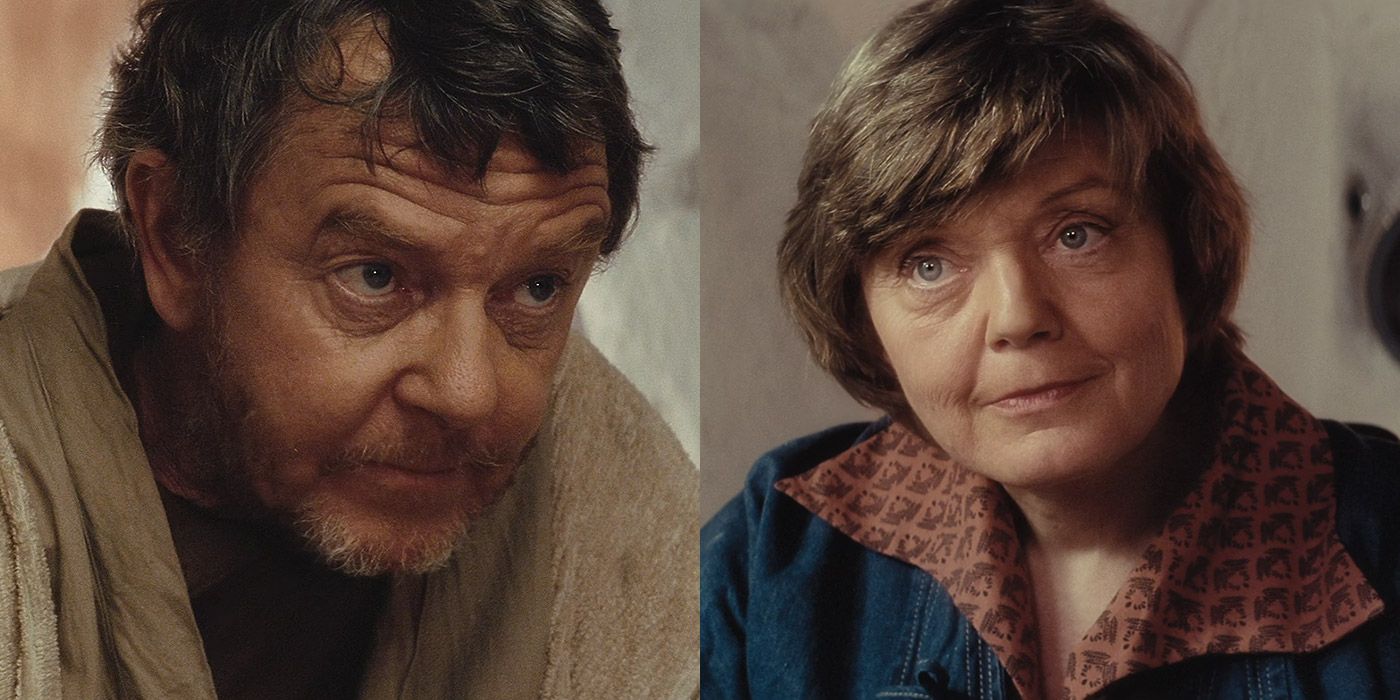 Split image of Uncle Owen and Aunt Beru from Star Wars