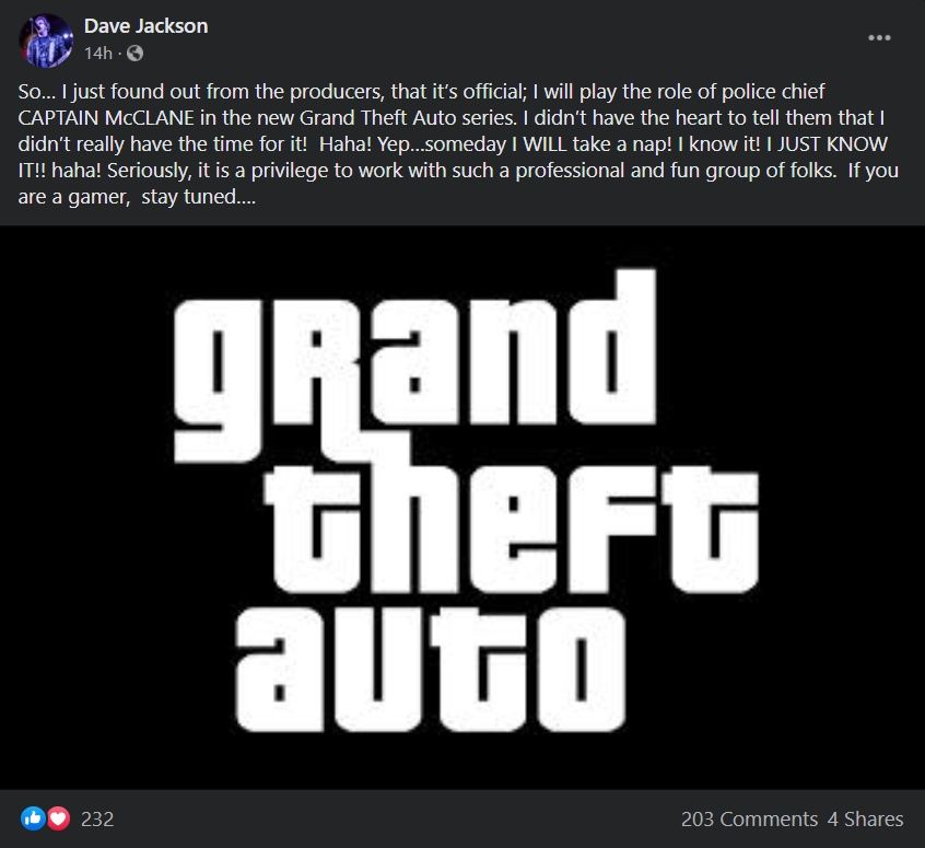 GTA 6 Character Possibly Revealed By Voice Actor Dave Jackson Gta 6 Facebook Post 