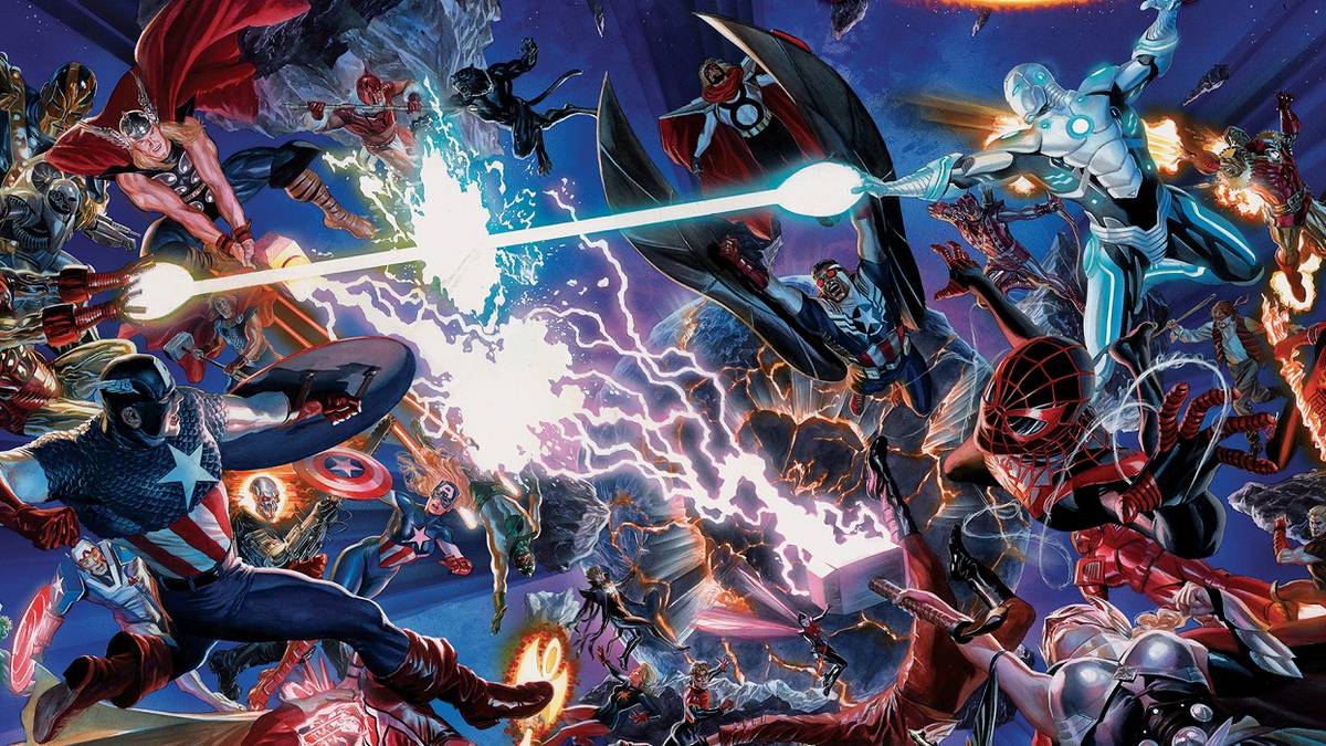 An image of Marvel's variants battling one another in Secret Wars comic. 