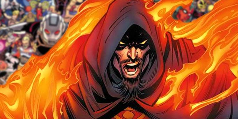 Doctor Druid yells while his body is on fire in Avengers Forever.
