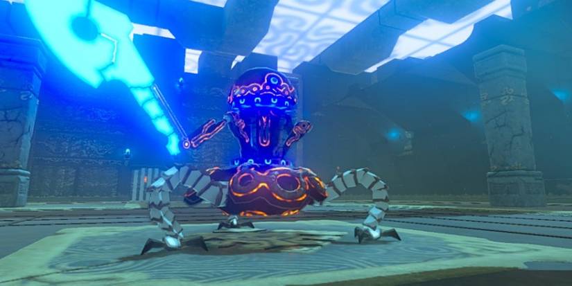 A Guardian Scout wielding an Ancient Battle Axe in Breath of the Wild.