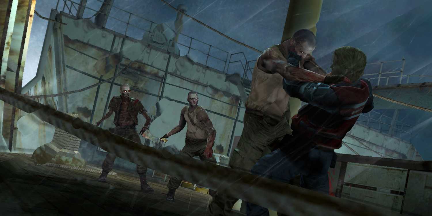 A zombie attacking a man in Cold Fear