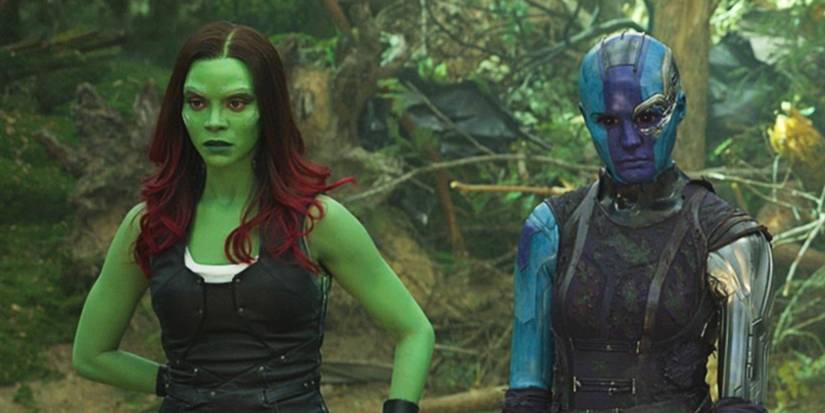 Gamora and Nebula standing in forest in Guardians of the Galaxy Vol. 2