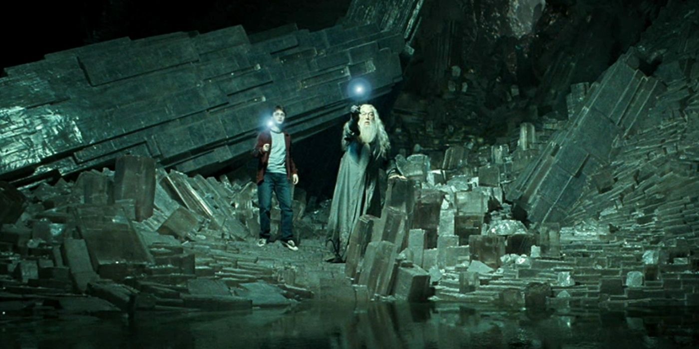Harry Potter and the Half Blood Prince Harry and Dumbledore in Cave