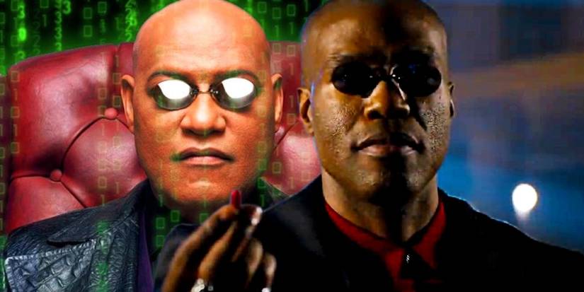 Laurence Fishburne as Morpheus in The Matrix and Yahya Abdul-Mateen in Matrix 4