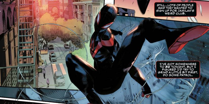 Miles Morales swinging into action as Spider-Man.