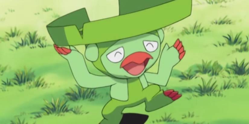 Lombre dancing happily in the Pokémon anime