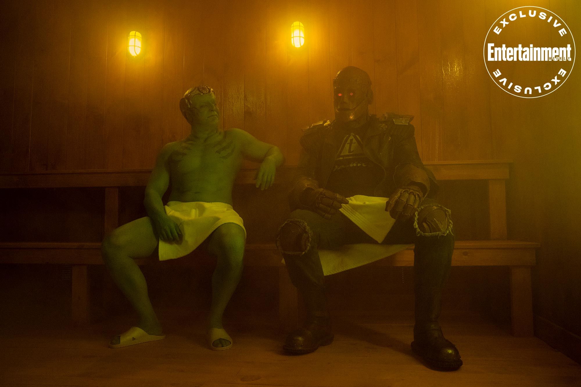Doom Patrol Season 3 Image Shows Robotman In A Sauna With Garguax Alien