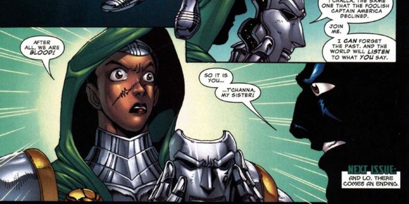 TChanna unmasks herself as Doctor Doom in Marvel Comics.