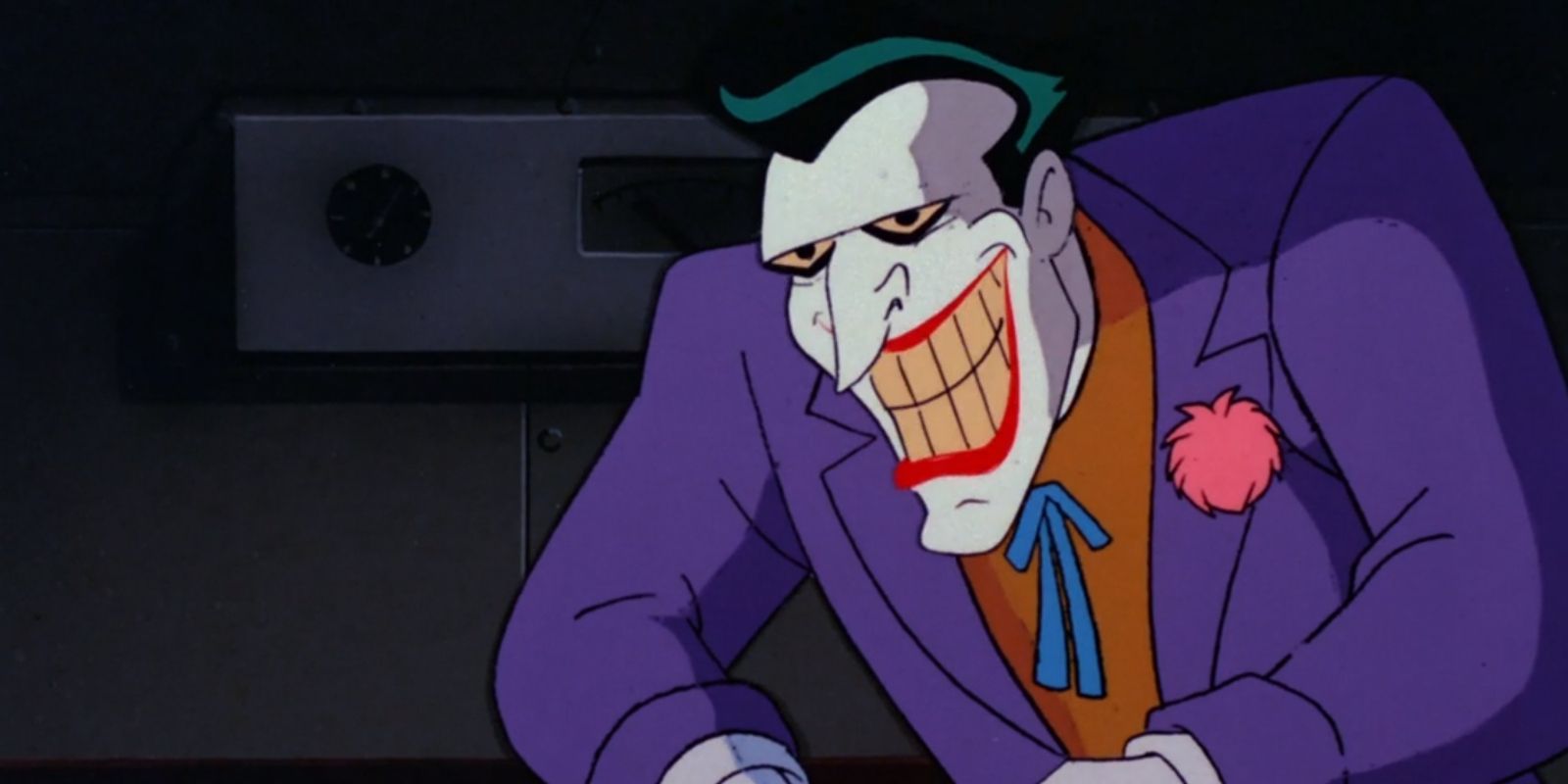 The Joker grinning aboard his garbage barge in The Last Laugh of Batman: The Animated Series