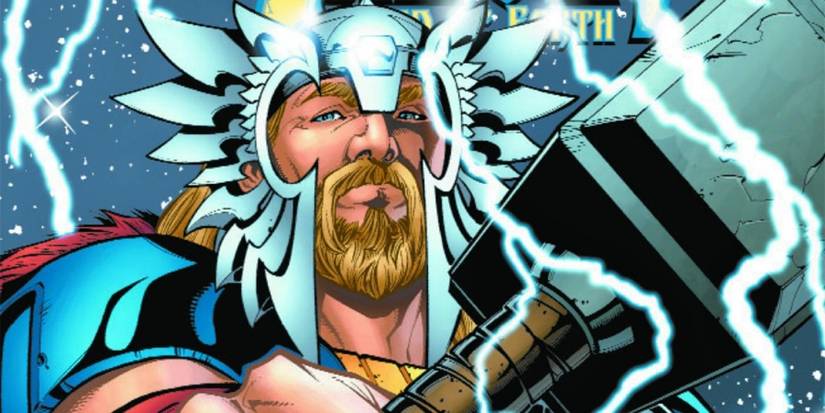 Thor holding his hammer in "The Mighty Thor: The Reigning"