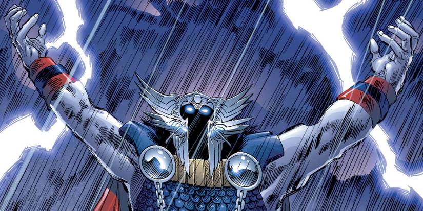 Thor raising his arms on the cover of the gods on earth 