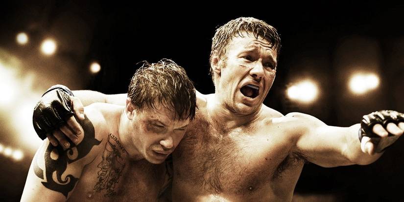 Brendan Conlon (Joel Edgerton) helping his brother Tommy (Hardy) leave the arena in Warrior.