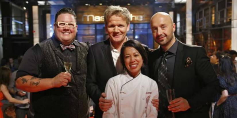 gordon ramsey and christine ha posing for the camera on masterchef