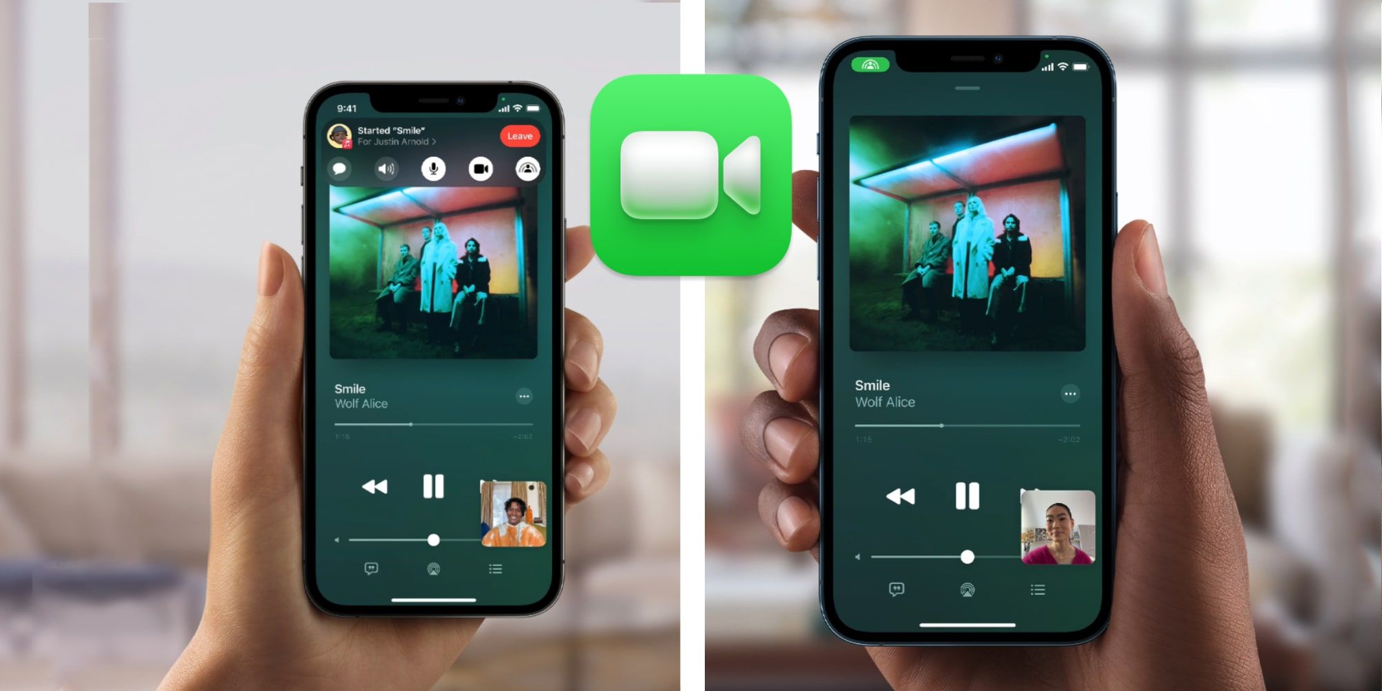 Apple FaceTime Logo SharePlay On Two iPhones