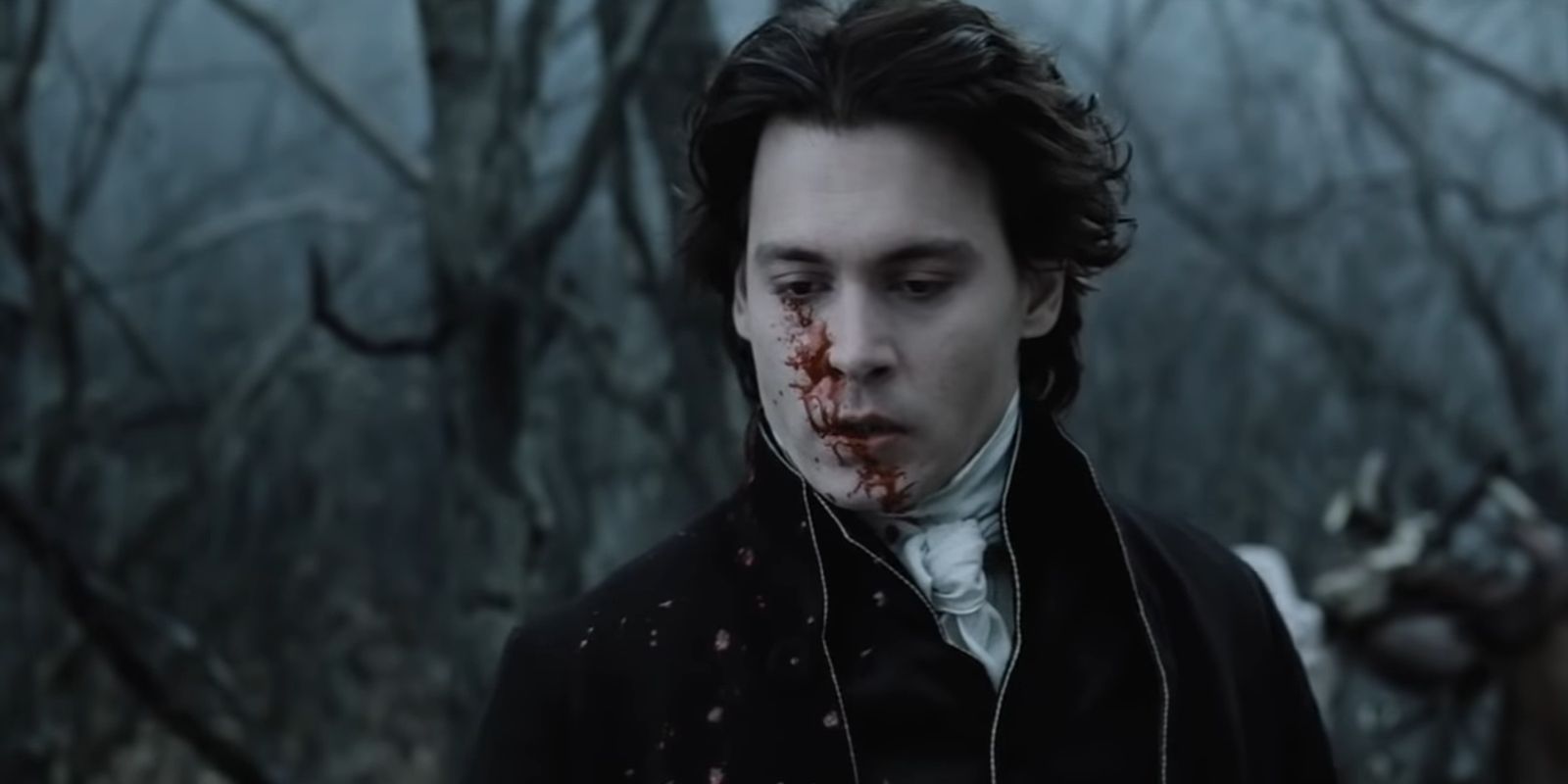 Ichabod Crane with blood on his face in Tim Burtons Sleepy Hollow