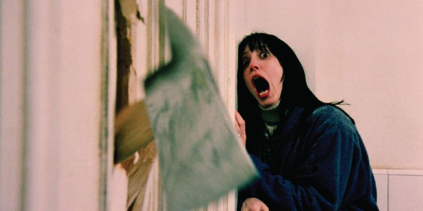 Jack breaks the door with an ax in The Shining.
