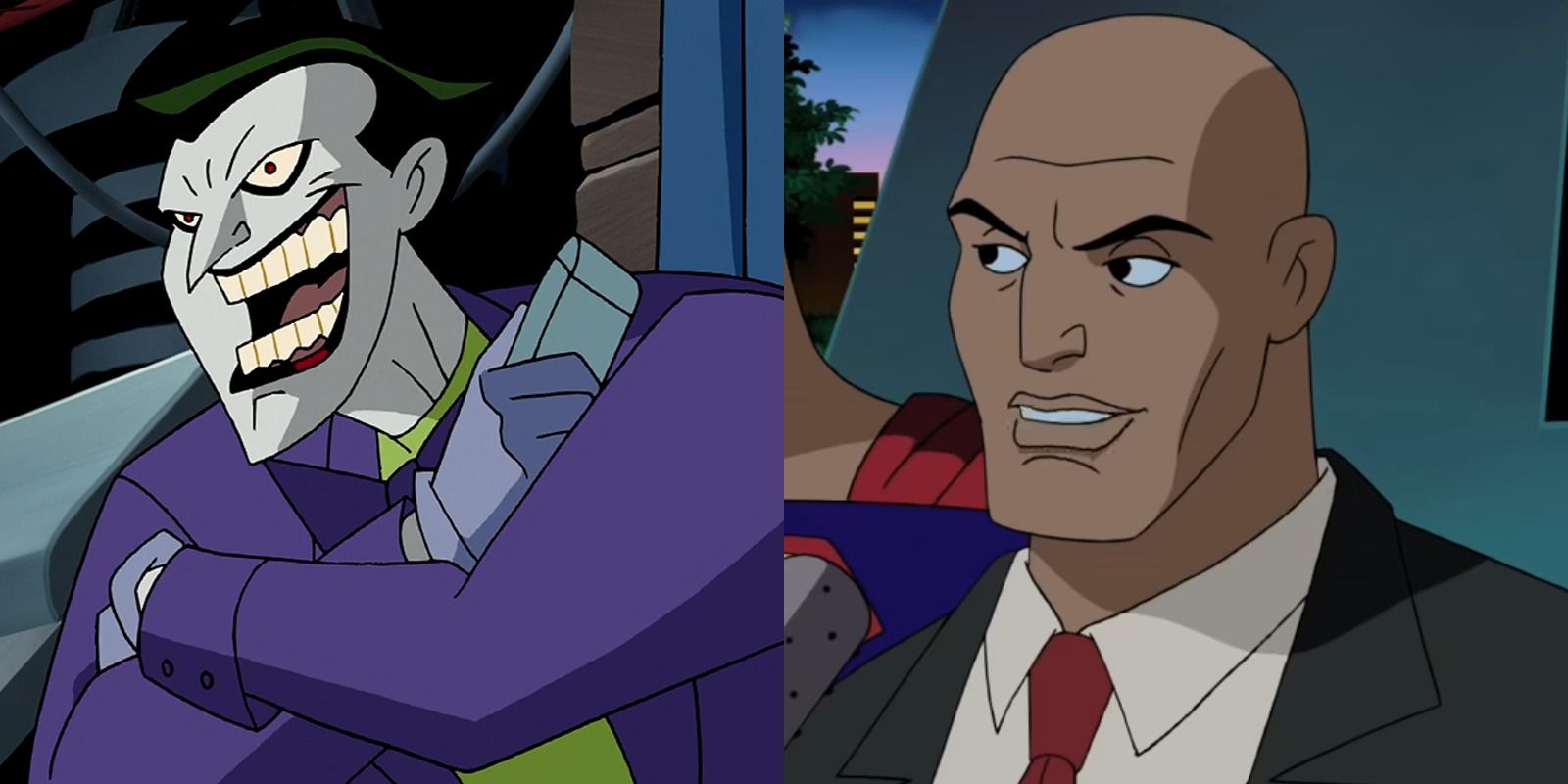 Split image of Joker in Batman Beyond Return Of The Joker and Lex Luthor in Justice League Unlimited