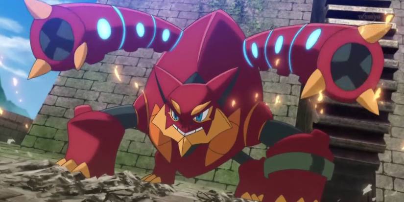 Volcanion attacks in the Pokemon anime