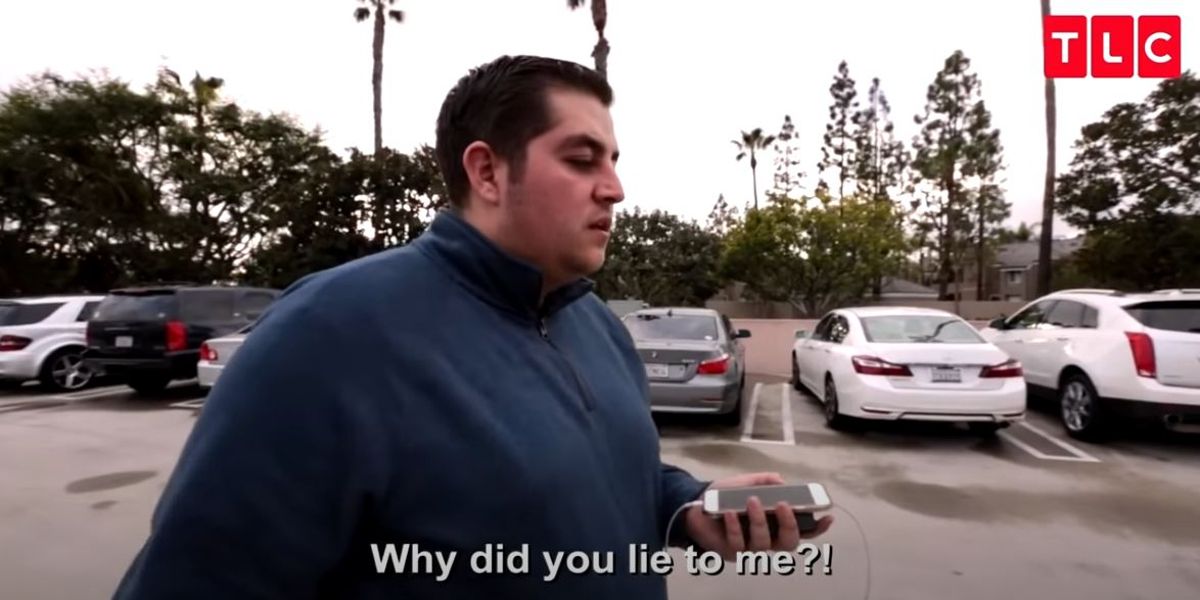 Jorge arguing with Anfisa over the phone on TLC&rsquo;s 90 Day Fiance.