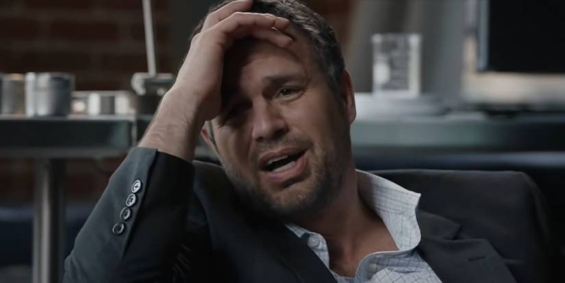Bruce Banner holding his forehead in Iron Man 3